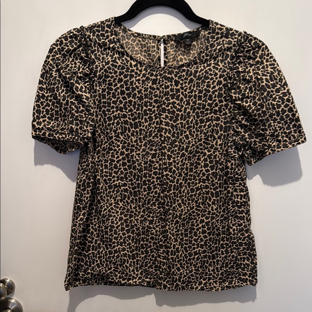 J. Crew Brown and Black Puff Sleeve Blouse